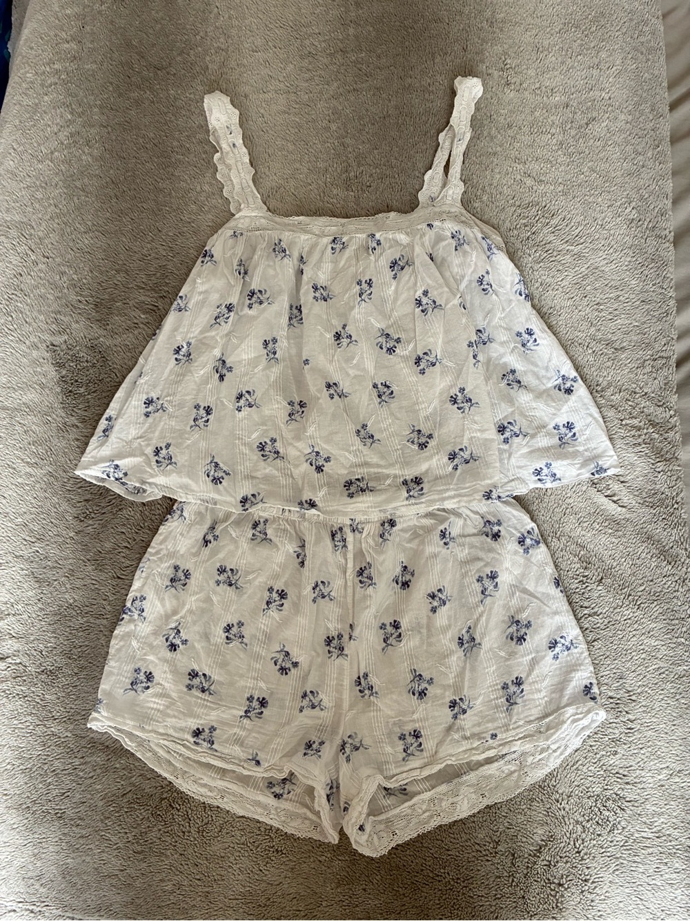 Joie White Cami & Short Floral Sleep Set with Blue Print